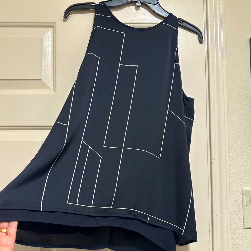 Elegant Navy and White Swing Silk look Top